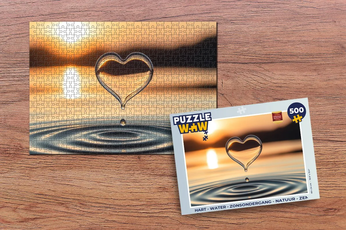 PuzzleWow Hart Water Zonsondergang Legpuzzel 500 Stuks