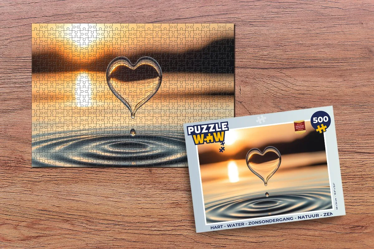 PuzzleWow Hart Water Zonsondergang Legpuzzel 500 Stuks
