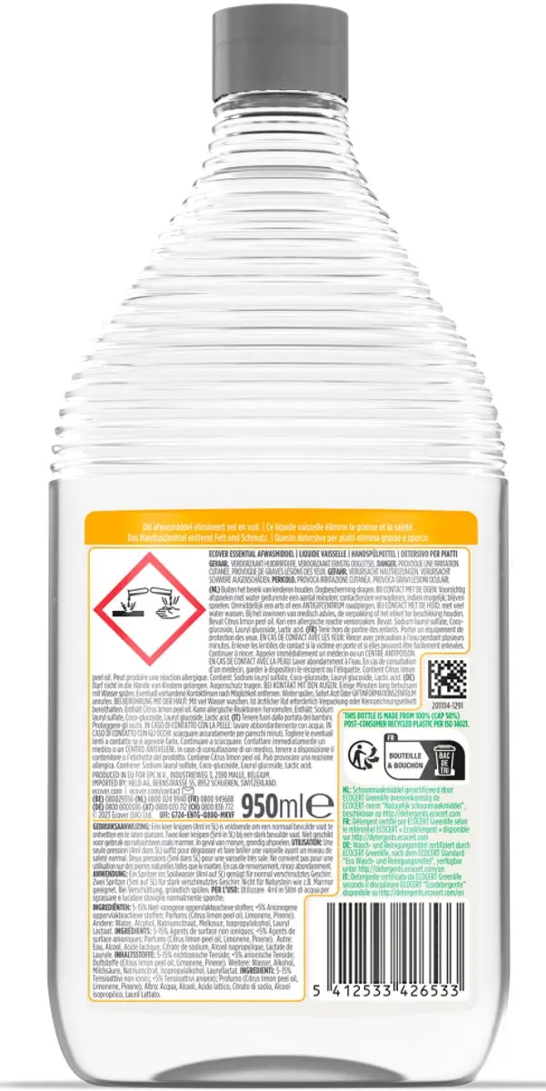 Ecover Afwasmidel Essential Citroen 950ml - afbeelding 2 van 4