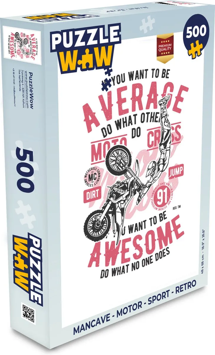 PuzzleWow Mancave Motor Sport Retro Legpuzzel 500 Stuks - Multicolor