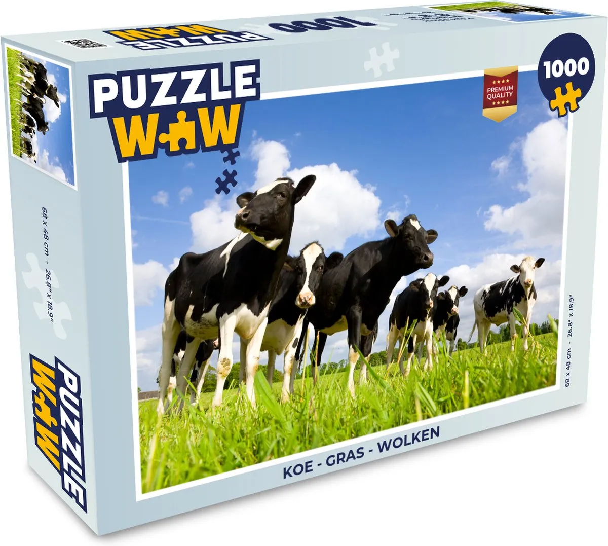 PuzzleWow Legpuzzel Koe - Gras - Wolken 1000 Stuks - Multicolor