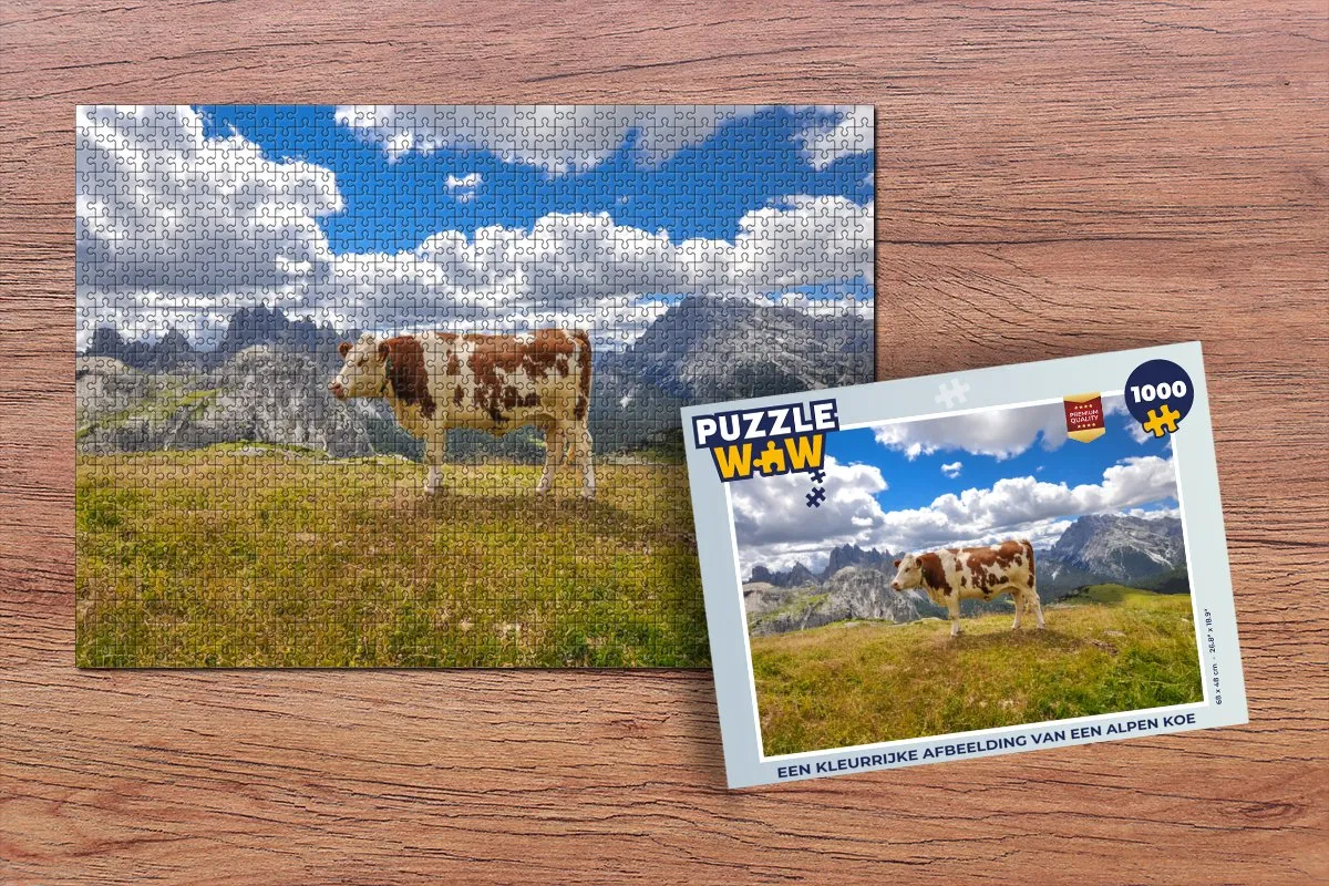 PuzzleWow Legpuzzel Koe - Gras - Wolken 1000 Stuks - Multicolor
