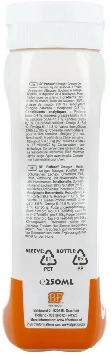 BF Petfood Vloeibaar Schapenvet Supplement 250ml - Omega 3/6/9