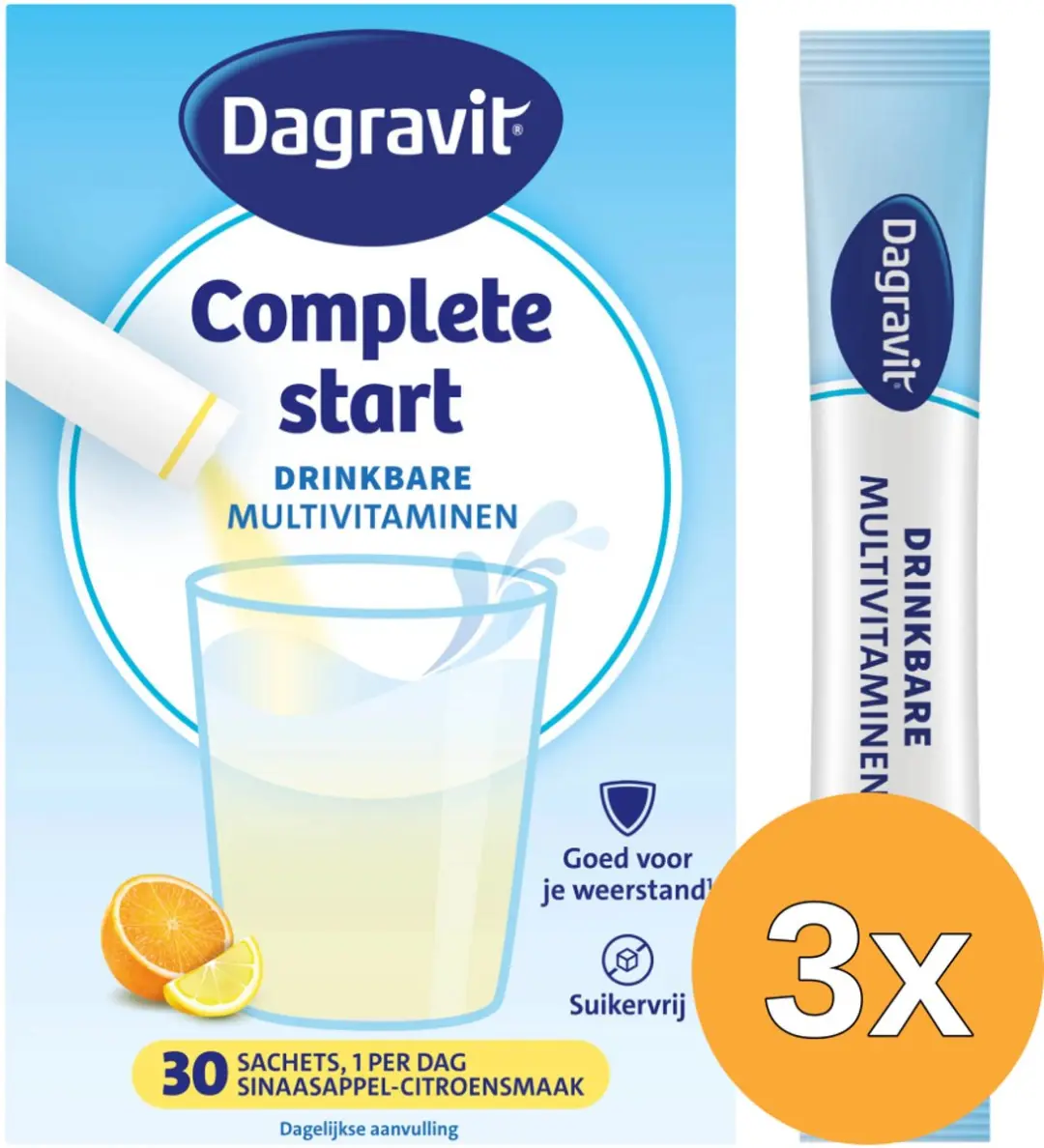 3x Dagravit Complete Start Drinkbare Multivitaminen Citroen-Sinaasappel (30 sach