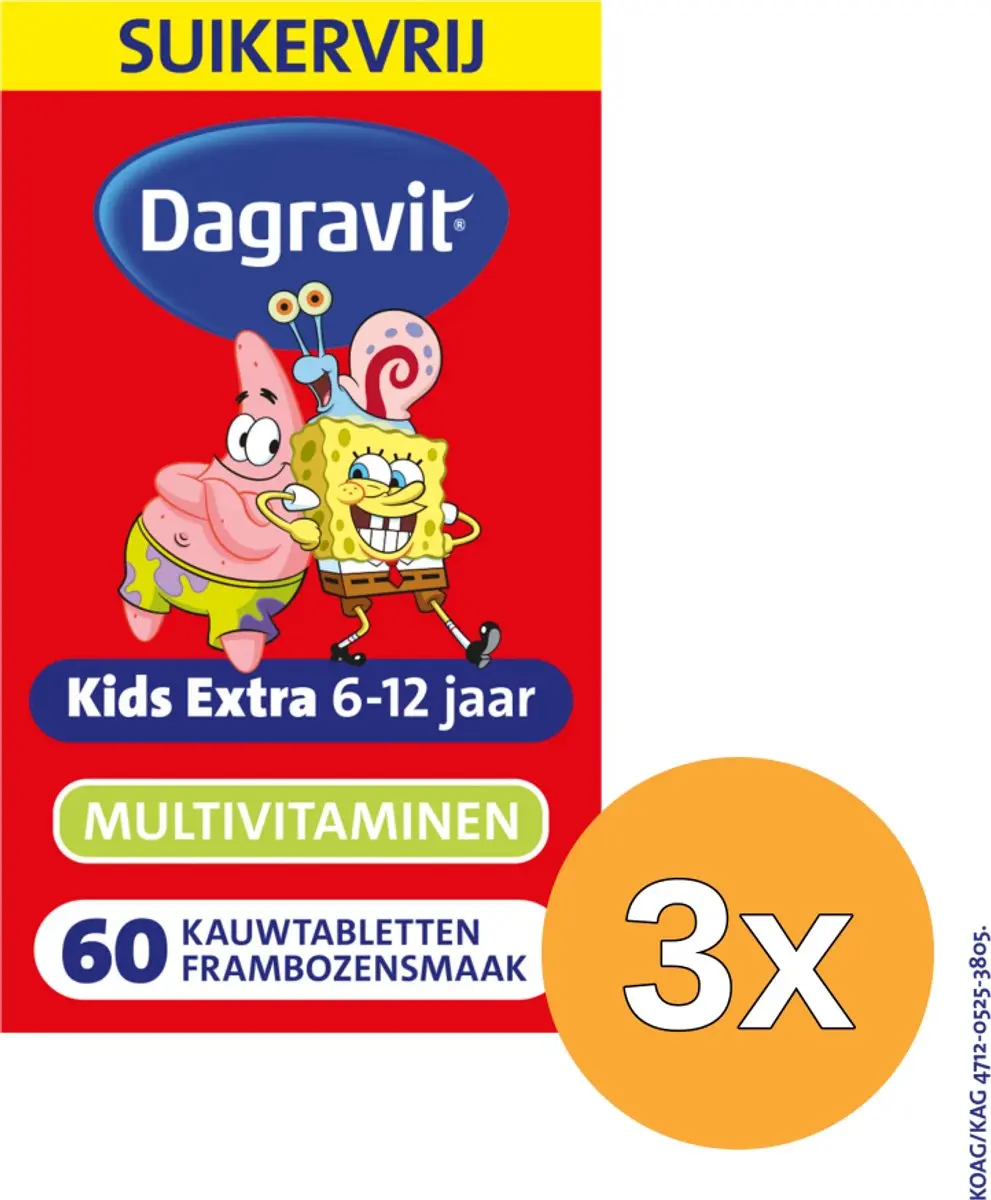 3x Dagravit Kids Extra 6-12 Jaar Multivitaminen (60 tabletten)