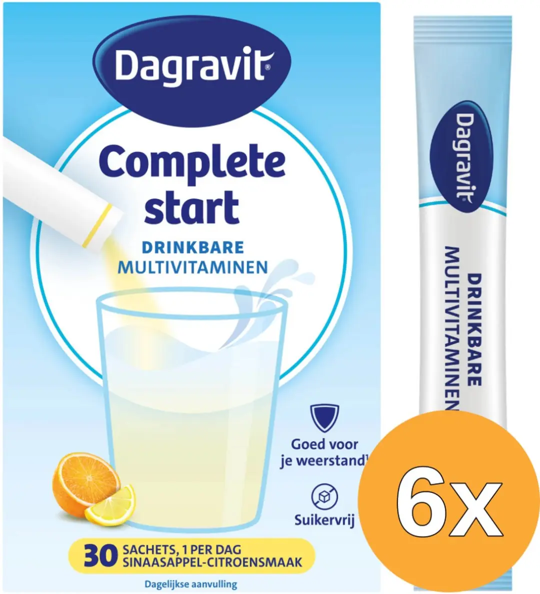 6x Dagravit Complete Start Drinkbare Multivitaminen Citroen-Sinaasappel (30 sach