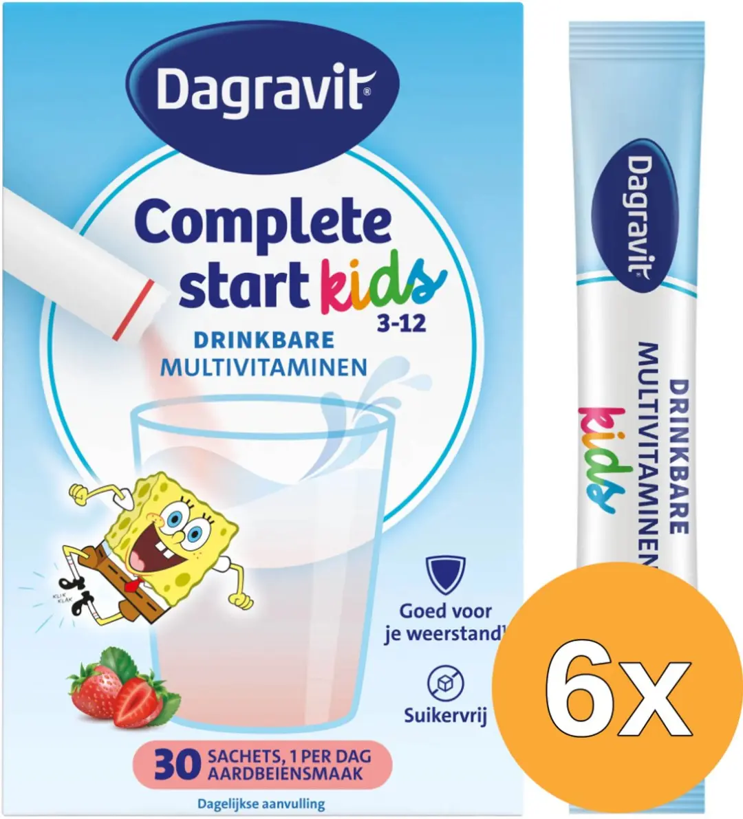 6x Dagravit Complete Start Drinkbare Multivitaminen Kids 3-5 Aardbei (30 sachets