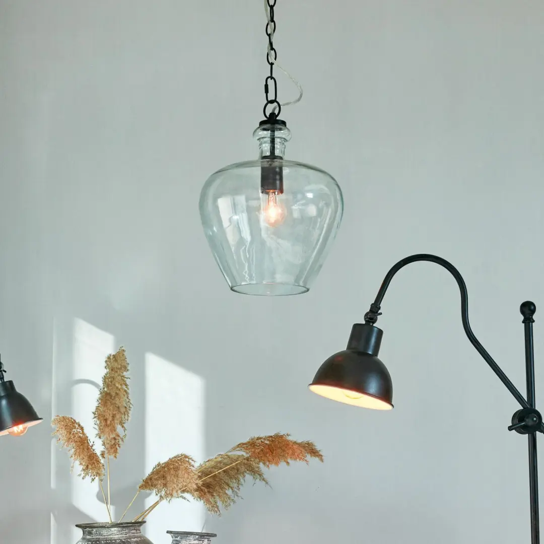 Loberon Morazan Hanglamp - Ø27cm - Heldere kap/Zwart