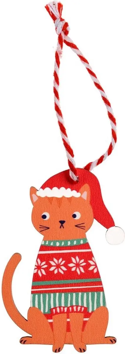 Kersthanger kat kerstbal ros
