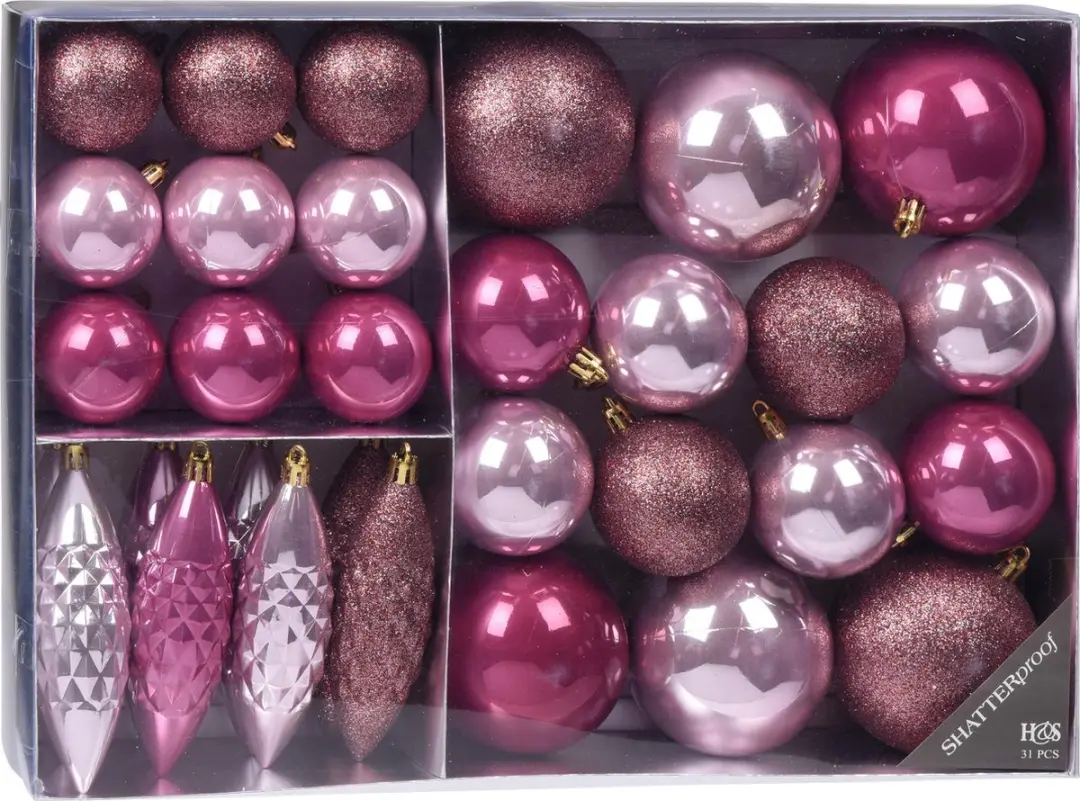 Kerstballenset 31 delig Roze