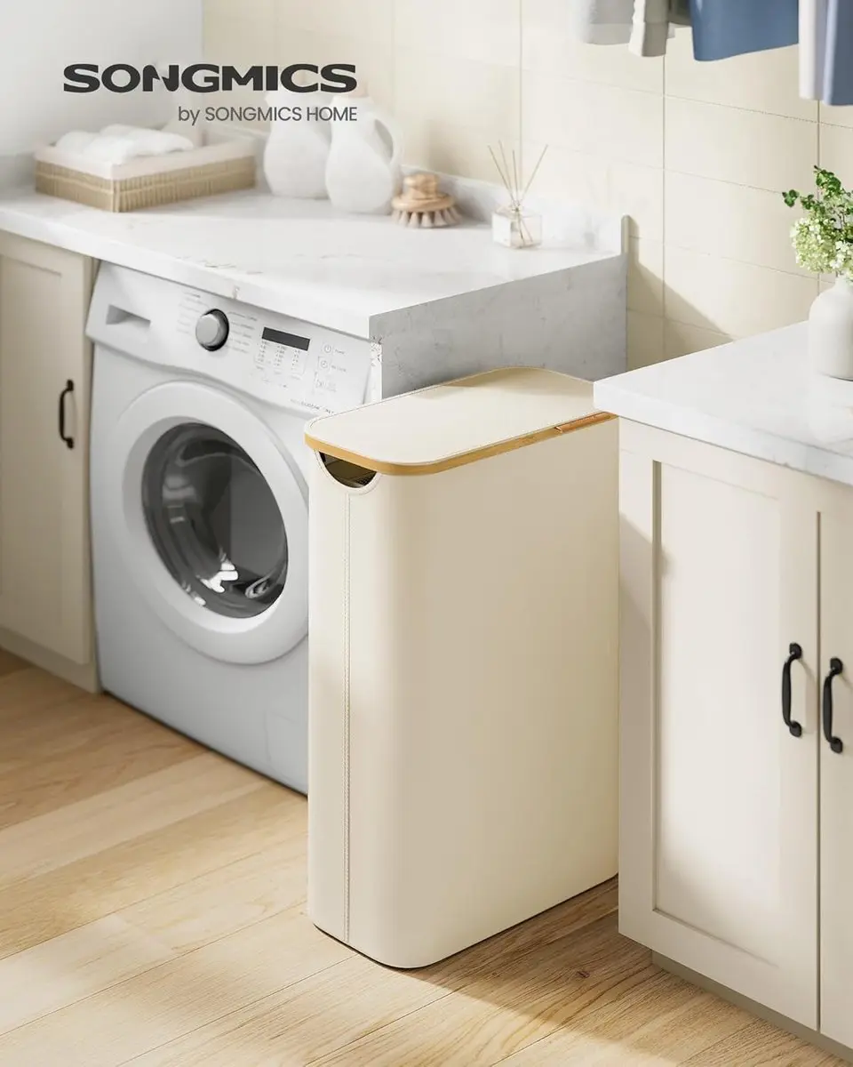 Songmics Wasmand met deksel LCB506W01 - 65L - Crèmewit - afbeelding 4 van 6