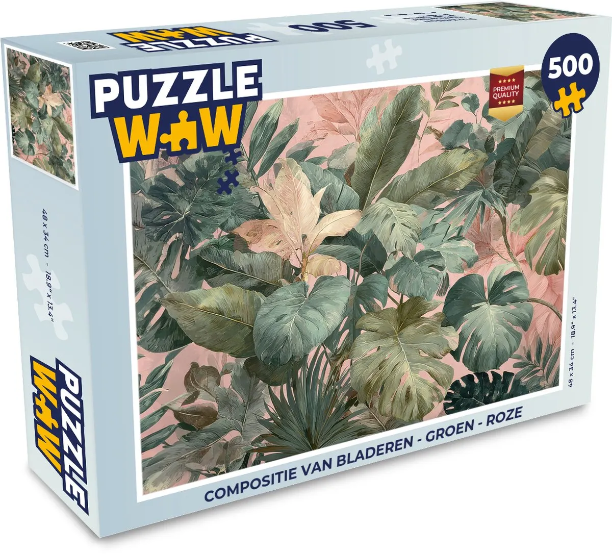 PuzzleWow Legpuzzel 500 Stuks - Bladeren Compositie Groen Roze