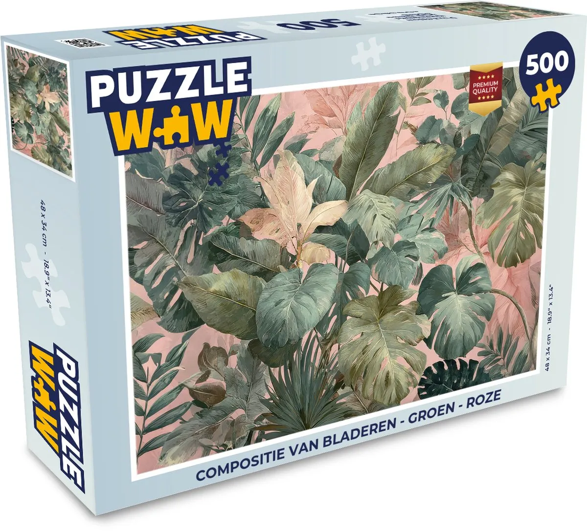 PuzzleWow Legpuzzel 500 Stuks - Bladeren Compositie Groen Roze