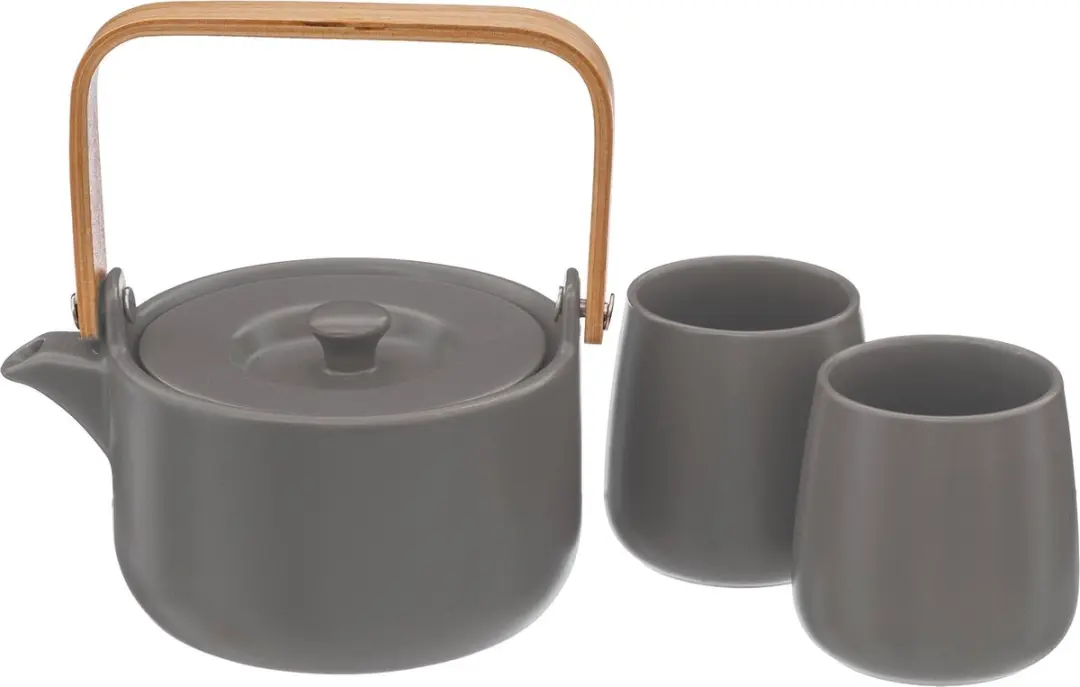 Atmosphera theepot met 2 kopjes taupe