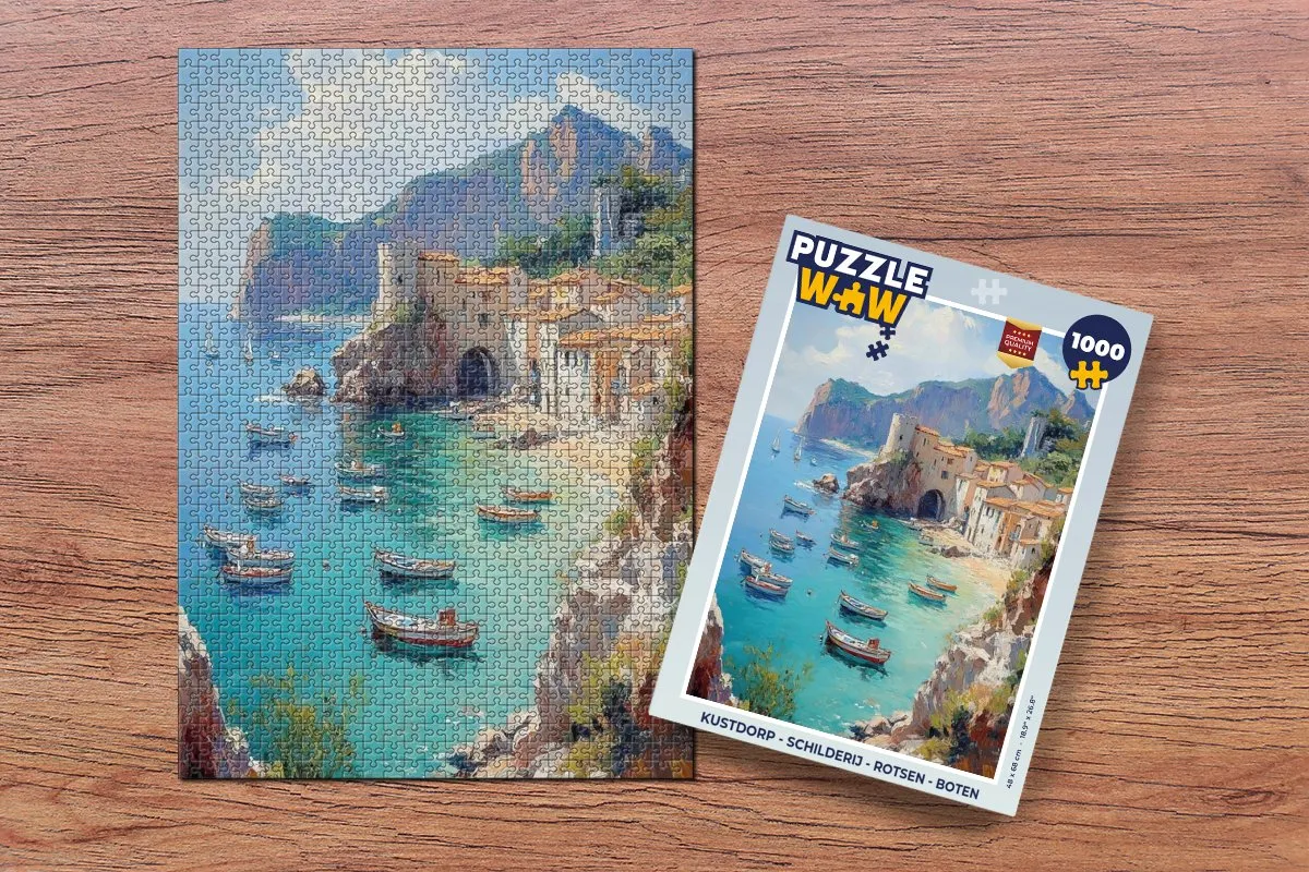 PuzzleWow Kustdorp Legpuzzel 1000 Stuks - Dorp/Rotsen/Boten