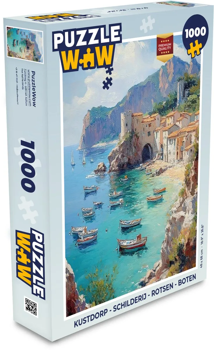 PuzzleWow Kustdorp Legpuzzel 1000 Stuks - Dorp/Rotsen/Boten