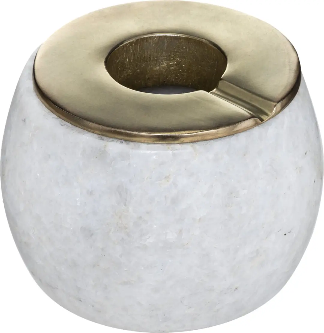 Terras asbak/stormasbak rond marmer/ijzer 12 x 10 cm wit