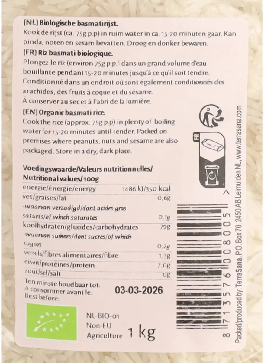Terrasana Basmati Rijst Wit 1000g