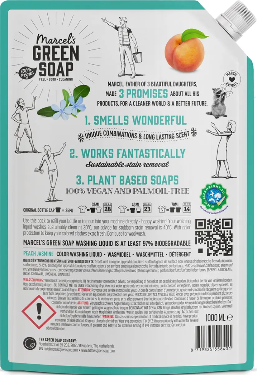 Marcel's Green Soap Wasmiddel Navul Kleur Perzik & Jasmijn 1L - afbeelding 5 van 6