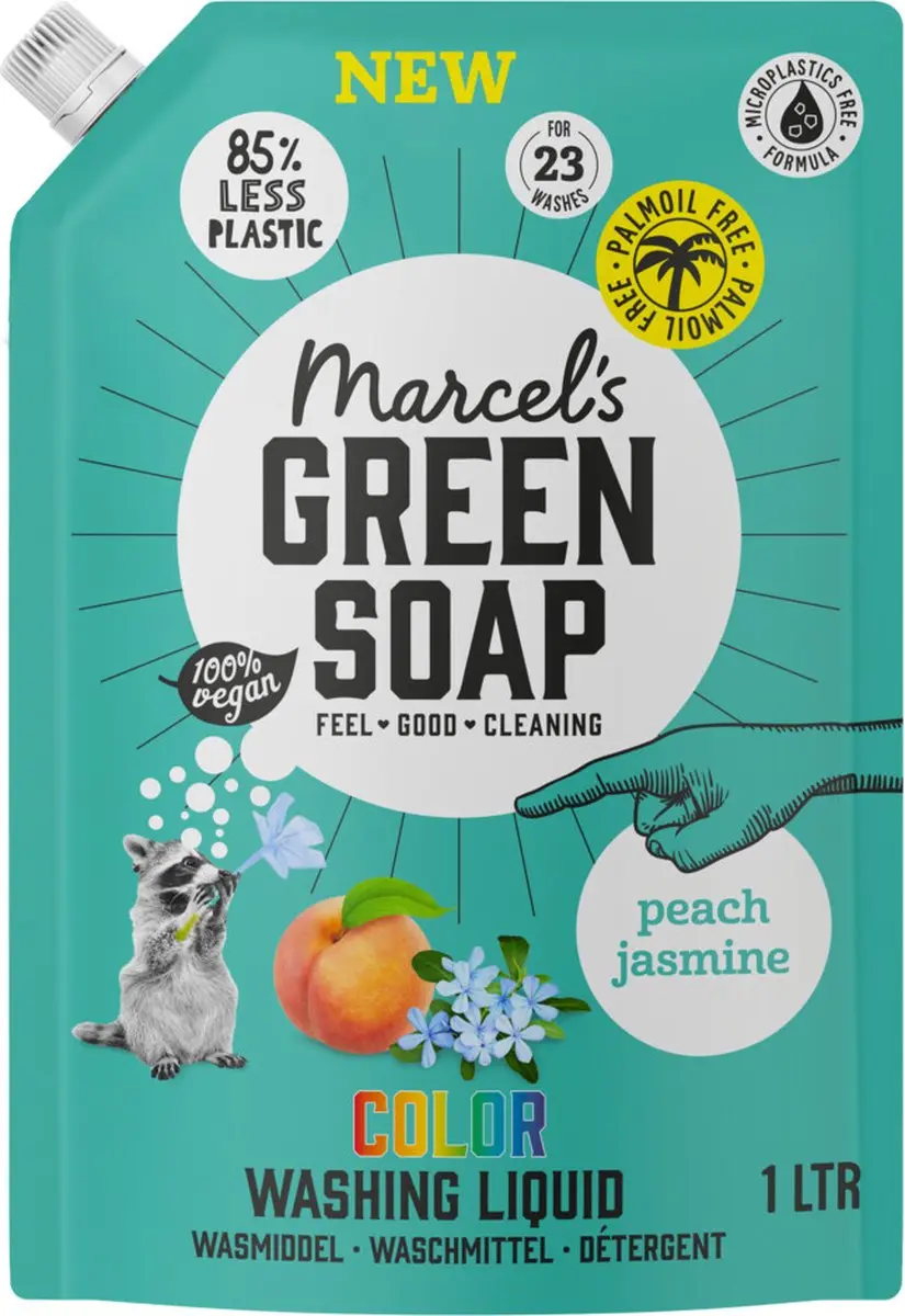 Marcel's Green Soap Wasmiddel Navul Kleur Perzik & Jasmijn 1L - afbeelding 2 van 6