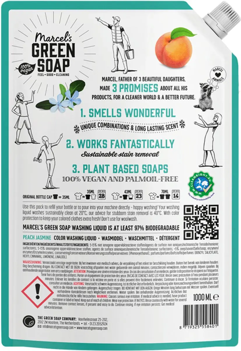 Marcel's Green Soap Wasmiddel Navul Kleur Perzik & Jasmijn 1L - afbeelding 4 van 6