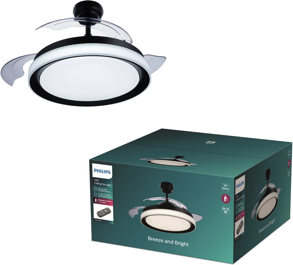 Philips Bliss LED-plafondlamp - met ventilator - zwart