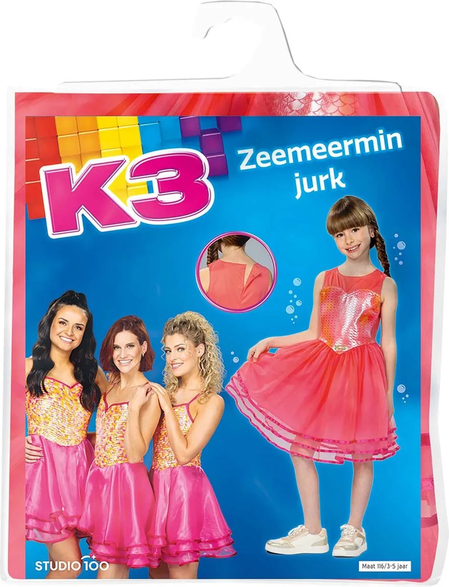 K3 Zeemeerminjurk 110/116 - Roze kroontje