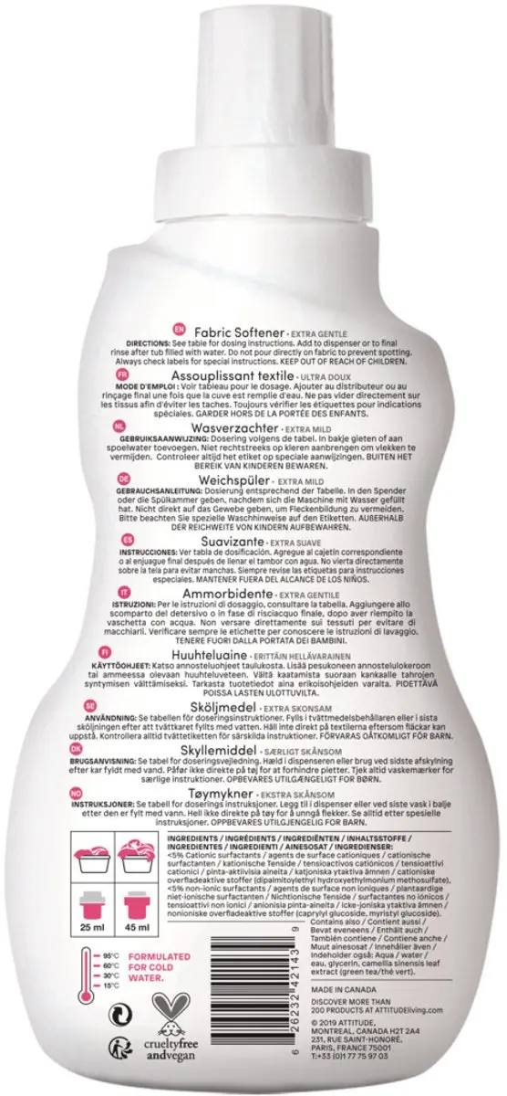 Attitude Wasverzachter Vloeibaar Parfumvrij Baby Leaves 1000ml