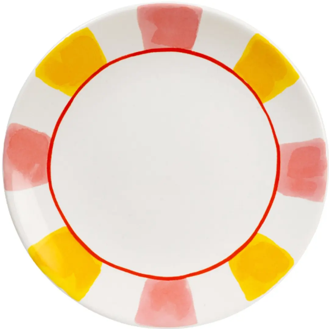Blond Amsterdam, Even Bijkletsen Everyday Stripes: bord 22 cm roze/geel