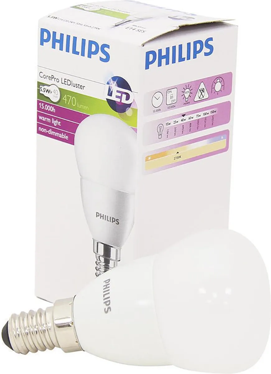 Philips Corepro LED Lustre E14 5W 470lm - Mat - Zeer Warm Wit - afbeelding 6 van 6