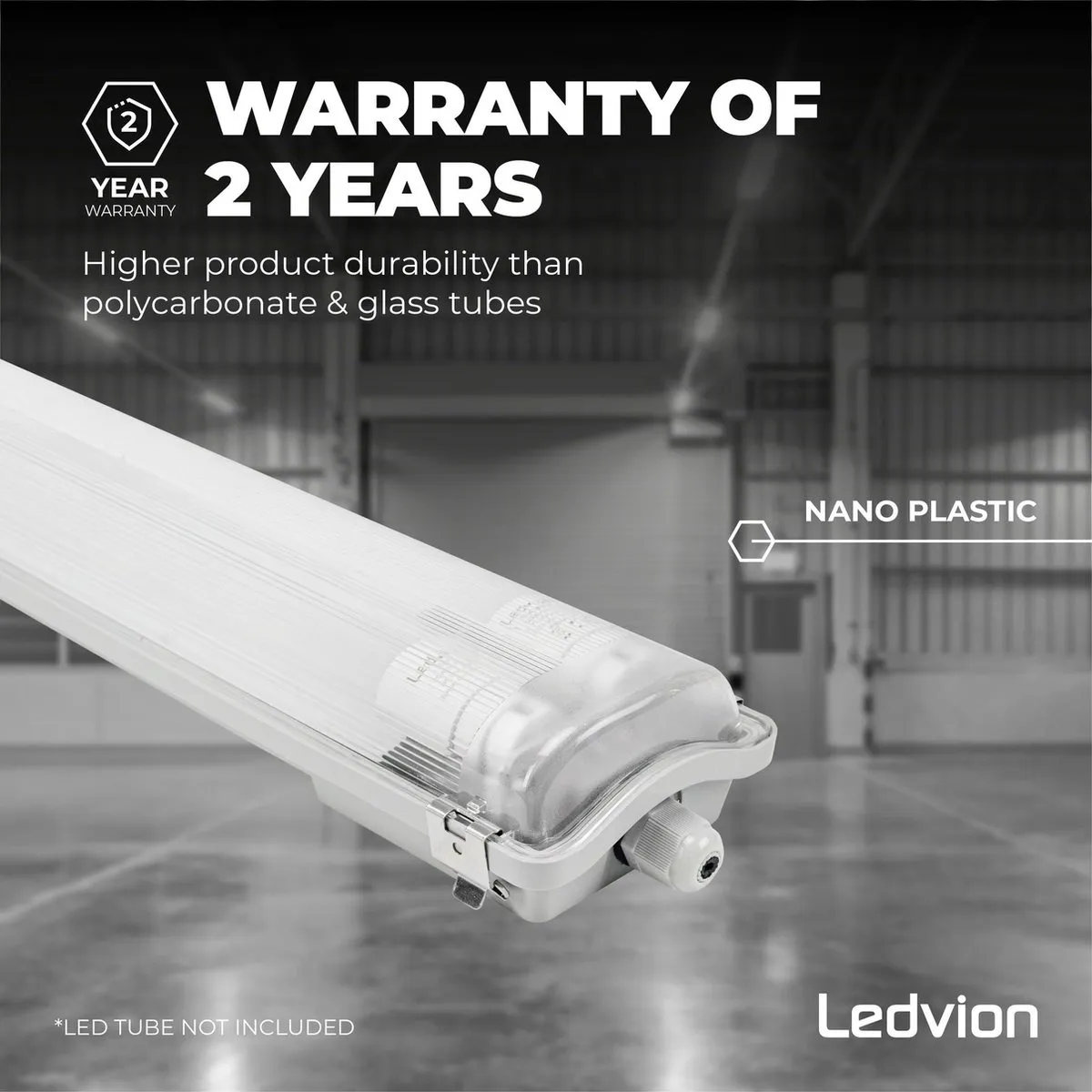 Ledvion 2x LED Armatuur 60cm Clips IP65 - Grijs
