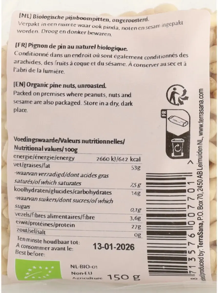 Terrasana RAW Pijnboompitten Bio 150g