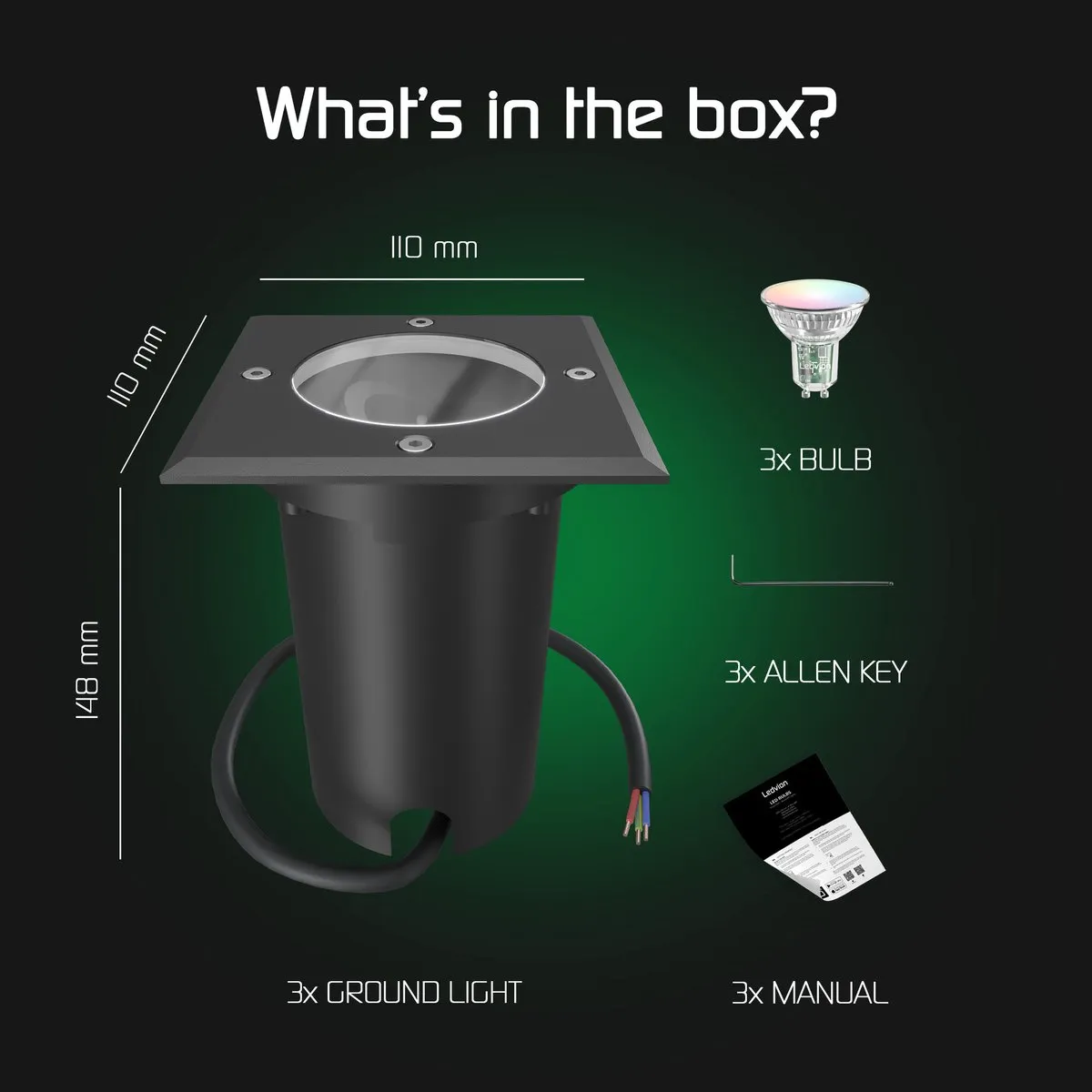 Ledvion Smart LED Grondspot 4,9W RGB+CCT - 3 Stuks - Zwart