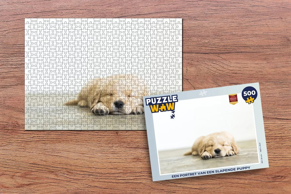 PuzzleWow Legpuzzel Een portret van een slapende puppy 500 Stuks - Multicolor