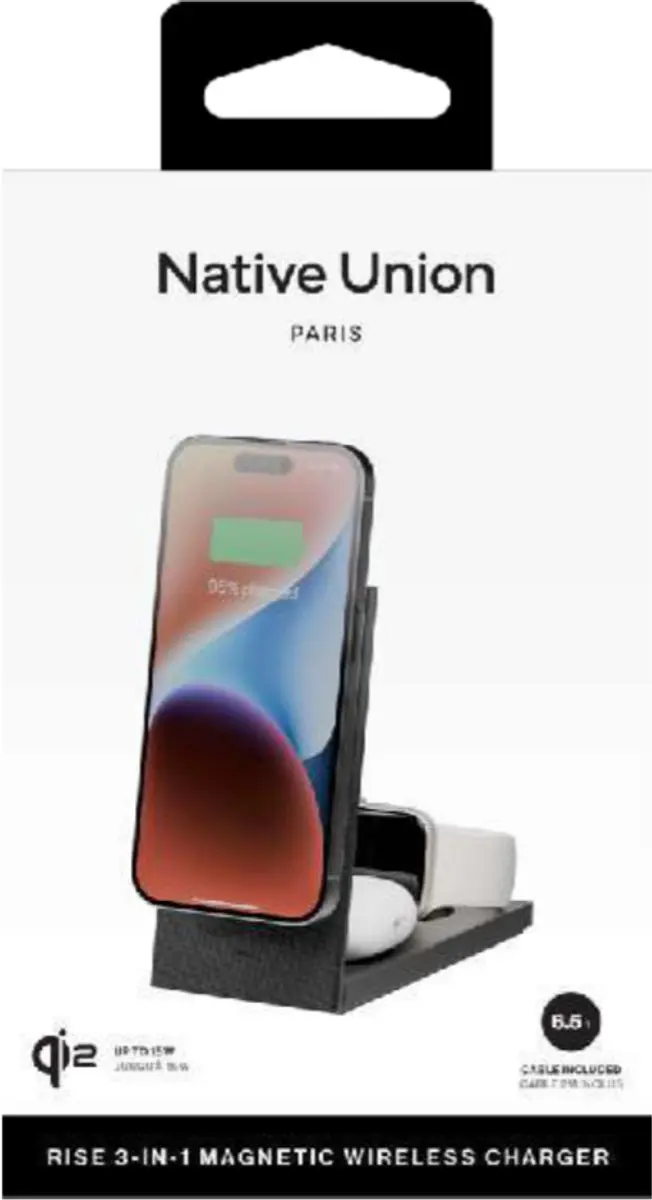 Native Union Rise 3in1 MagSafe Qi2 Draadloos Laadstation - 15W - Zwart