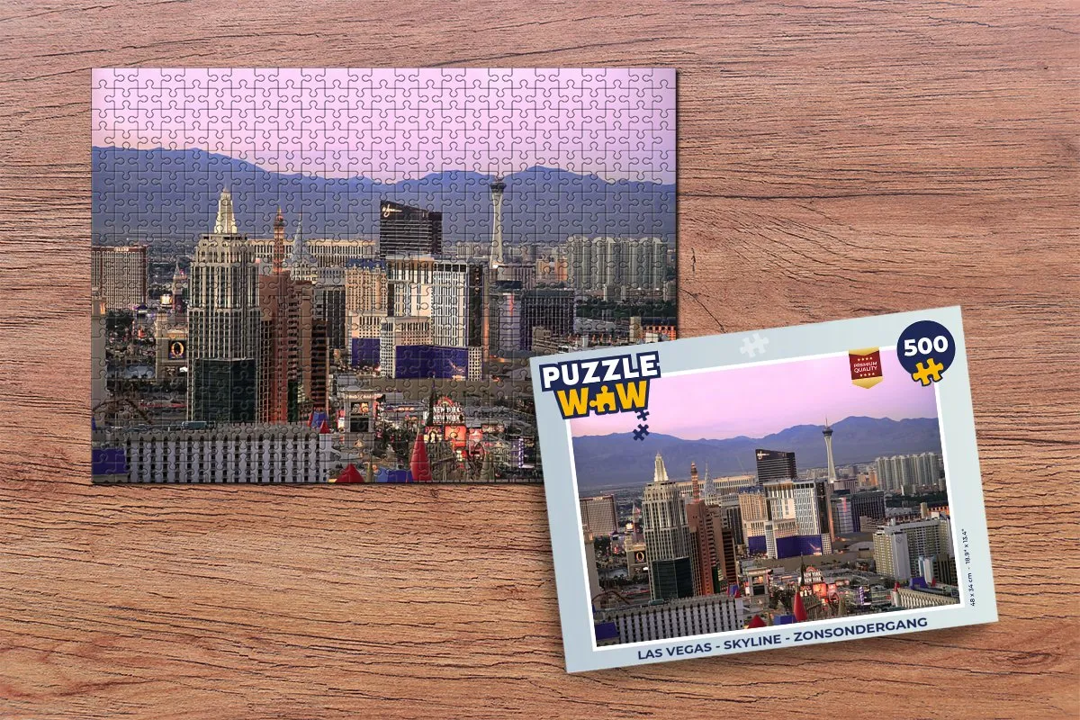 PuzzleWow Las Vegas Skyline Zonsondergang Legpuzzel 500 Stuks - Multicolor