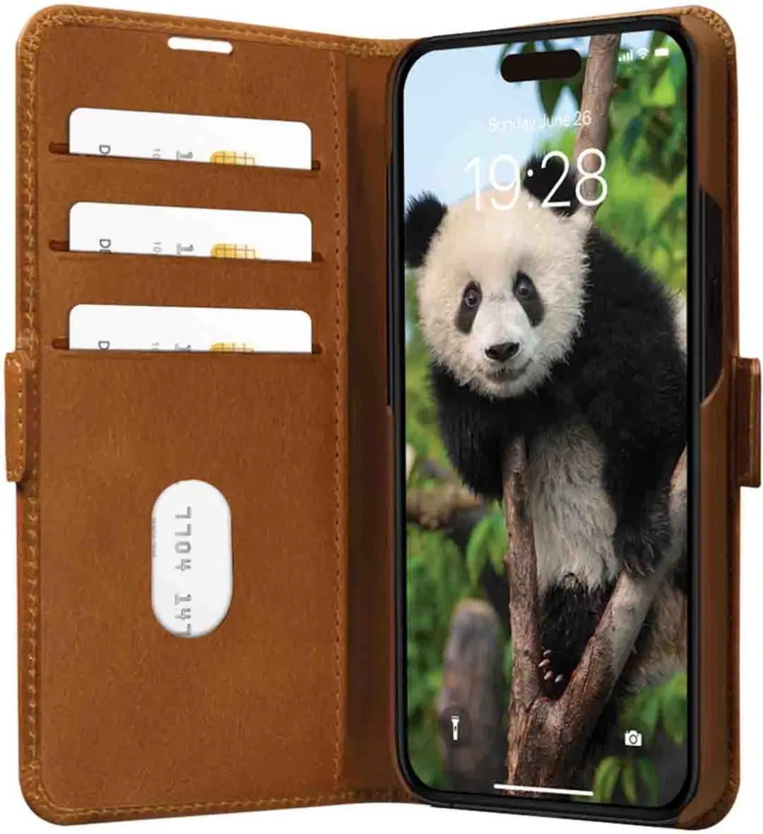 dbramante1928 iPhone 15 Plus Boekhoesje - Effen Cognac - 2 Pasjes