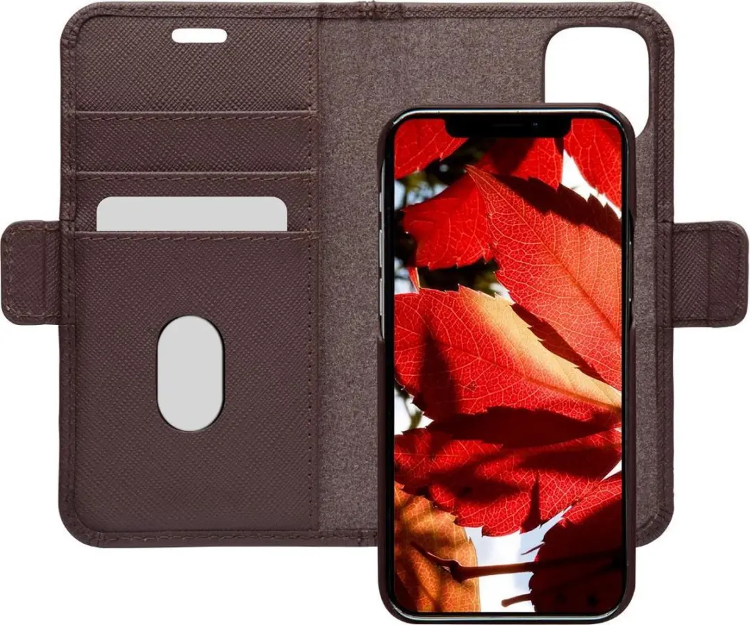 dbramante1928 iPhone 12 Mini Boekenkasthoesje - Effen Bruin Leer - 4 Pasjes