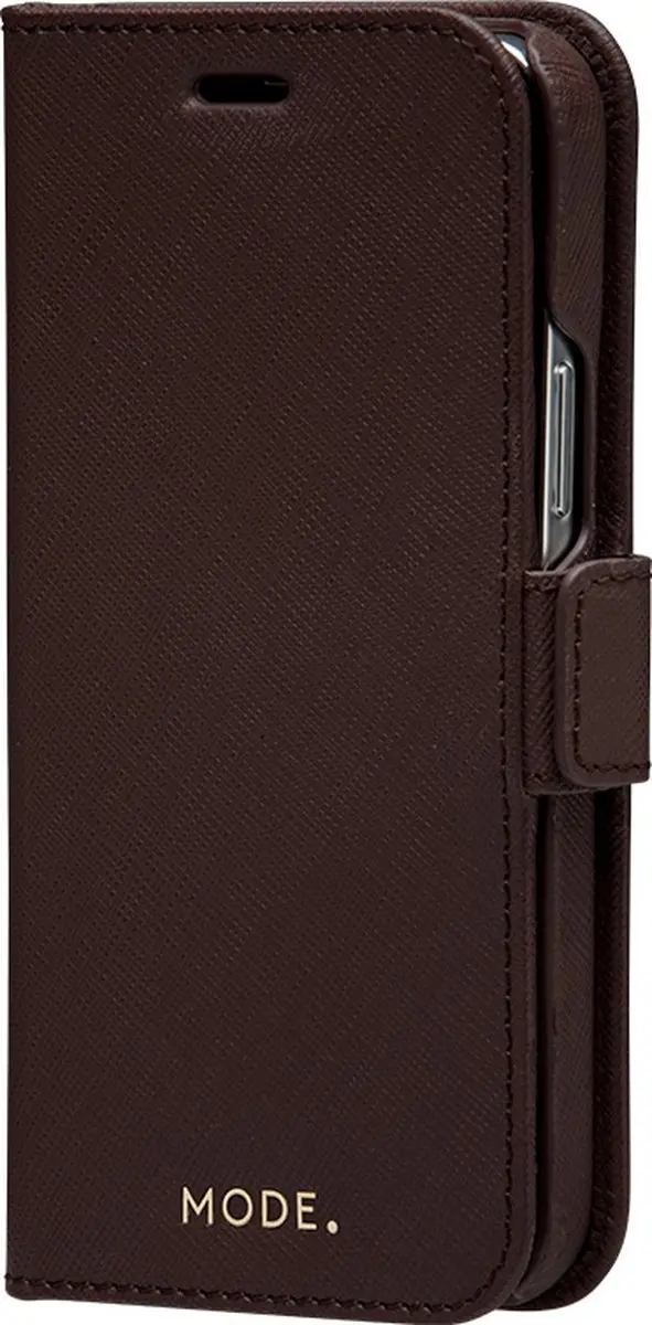 dbramante1928 iPhone 12 Mini Boekenkasthoesje - Effen Bruin Leer - 4 Pasjes