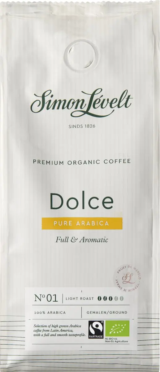 Simon Lévelt Dolce Premium Organic Coffee Snelfiltermaling 250g