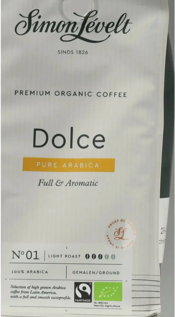 Simon Lévelt Dolce Premium Organic Coffee Snelfiltermaling 250g - afbeelding 5 van 6