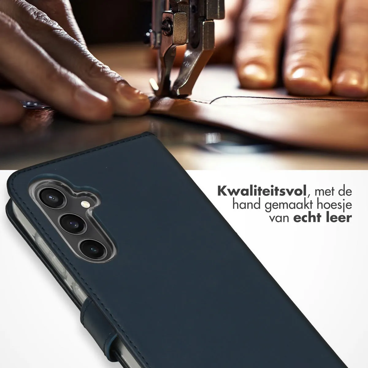 Selencia Hoesje Samsung Galaxy S23 FE - Echt Lederen Bookcase Blauw