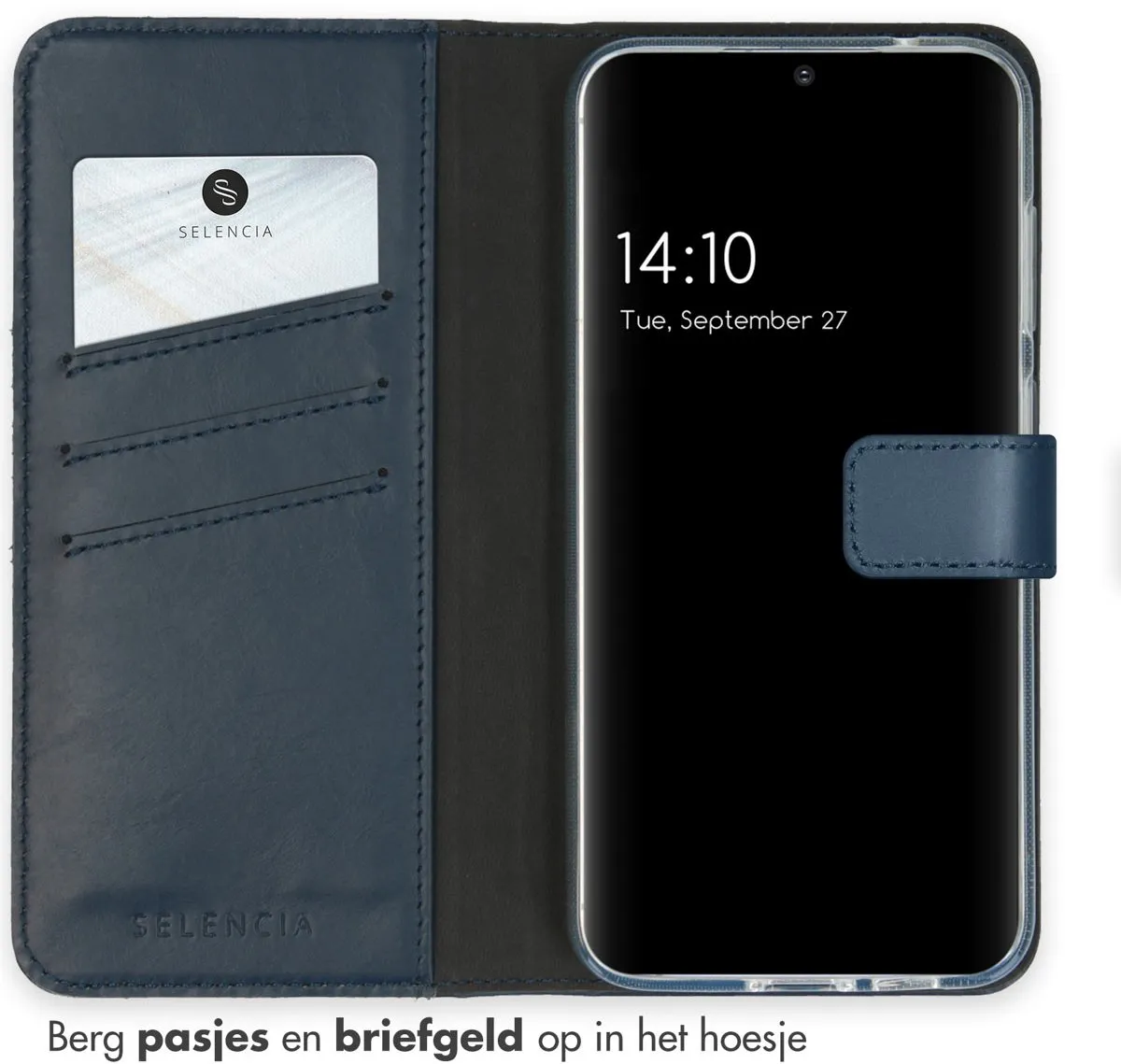 Selencia Hoesje Samsung Galaxy S23 FE - Echt Lederen Bookcase Blauw