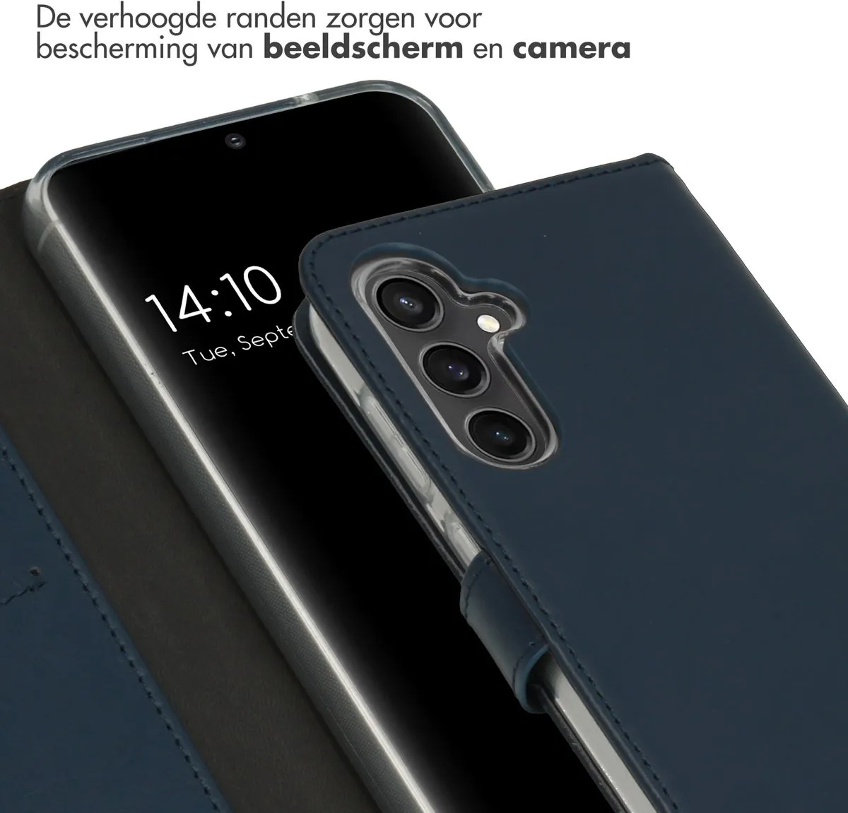 Selencia Hoesje Samsung Galaxy S23 FE - Echt Lederen Bookcase Blauw