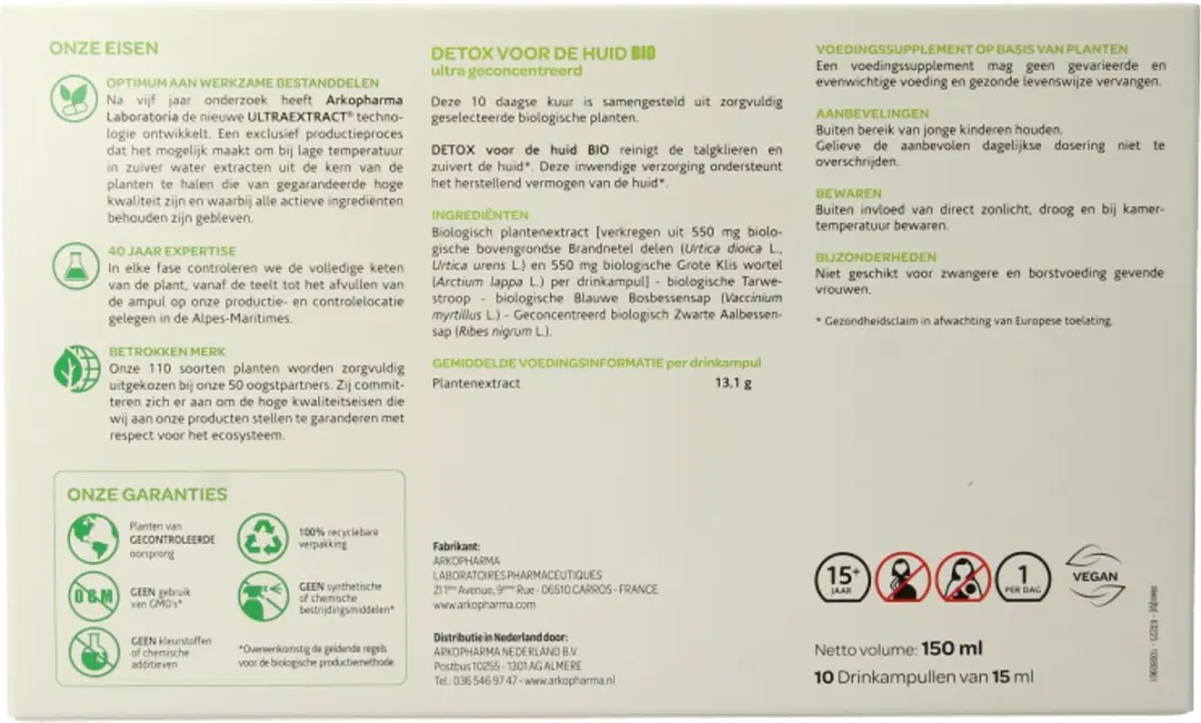 Arkopharma Arkofluids Detox Huid Bio 10 Ampullen 150g