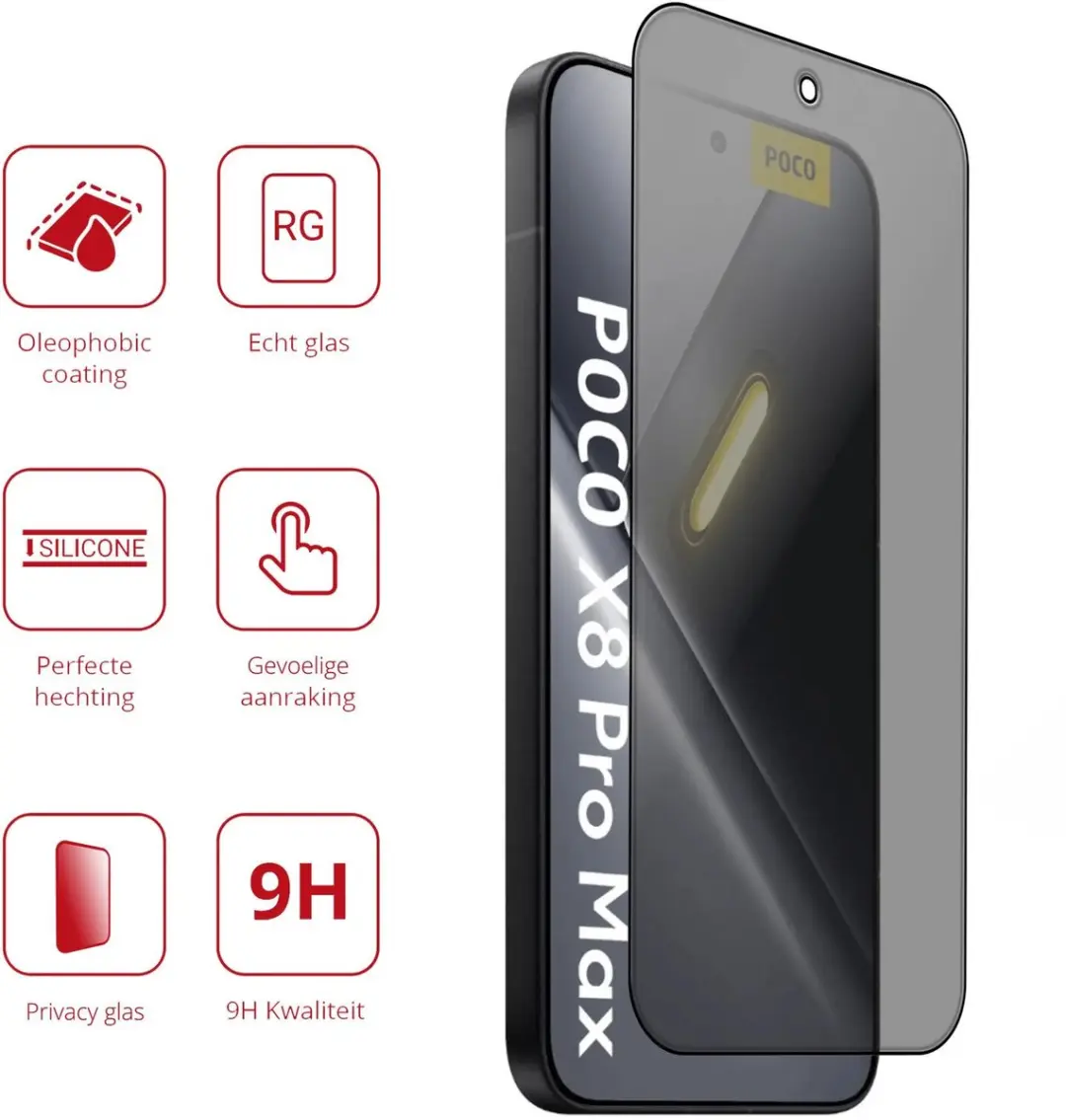 Rosso Privacy Screen Protector Xiaomi Poco X8 Pro Max - 9H Glas - 1 Stuk - afbeelding 2 van 6