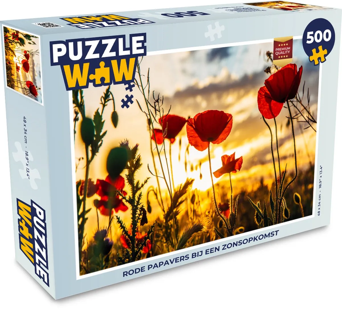 PuzzleWow Legpuzzel Rode Papavers bij Zonsopkomst 500 Stuks - Multicolor