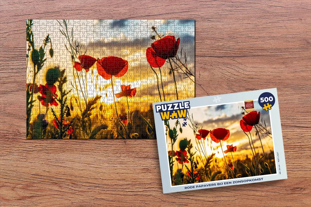PuzzleWow Legpuzzel Rode Papavers bij Zonsopkomst 500 Stuks - Multicolor