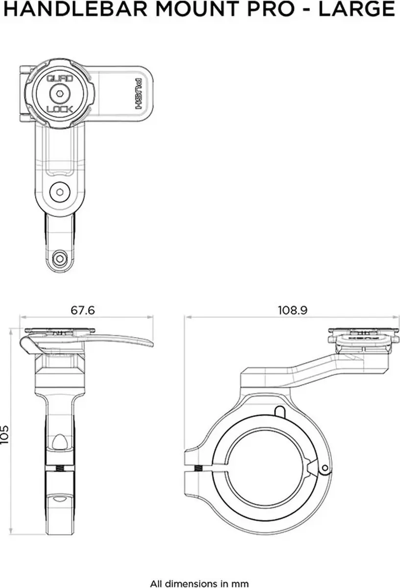 Quad Lock Handlebar Mount Pro Large Motorfiets Telefoonhouder - afbeelding 3 van 3