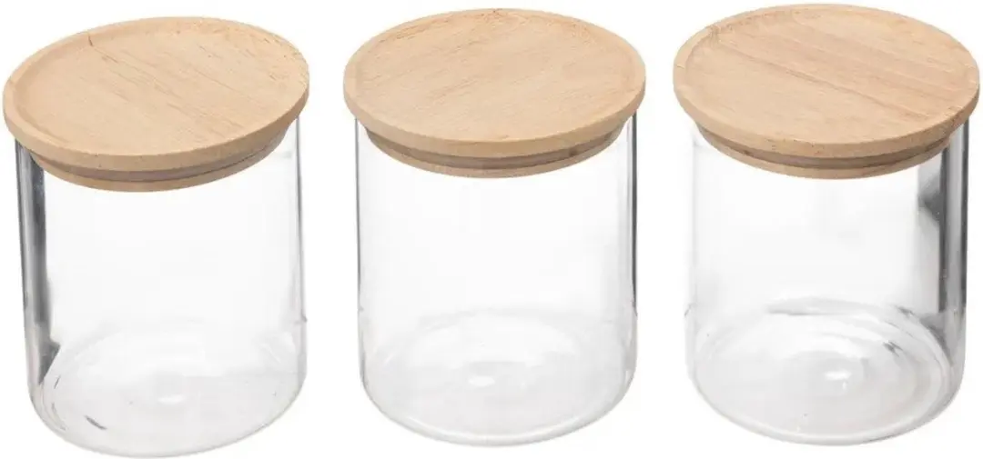 5Five Glazen potten 350ml met luchtdichte rubberhouten deksel
